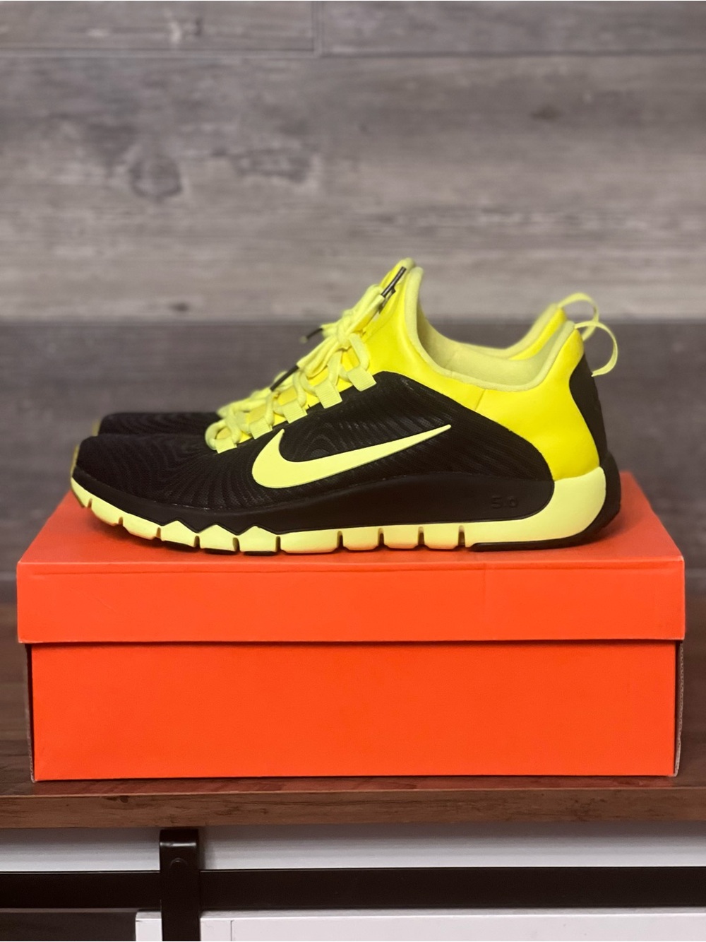 Nike Free Trainer 5.0 Black and Neon Yellow Athletic Sneakers